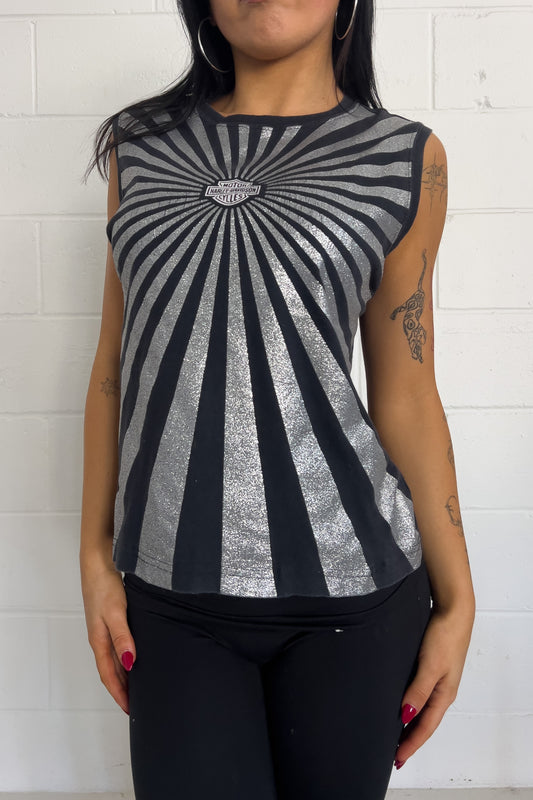 HARLEY DAVIDSON black + silver tank top ★ Size labelled large