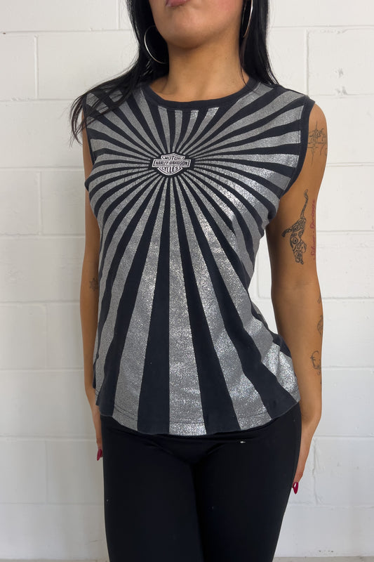 HARLEY DAVIDSON black + silver tank top ★ Size labelled large