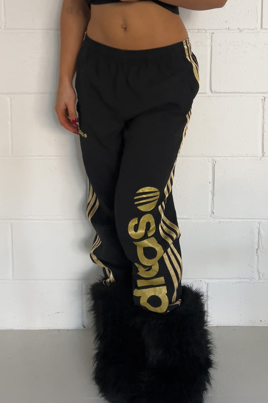 ADIDAS Black + gold track pants ★ Size est small ( drawstrings)