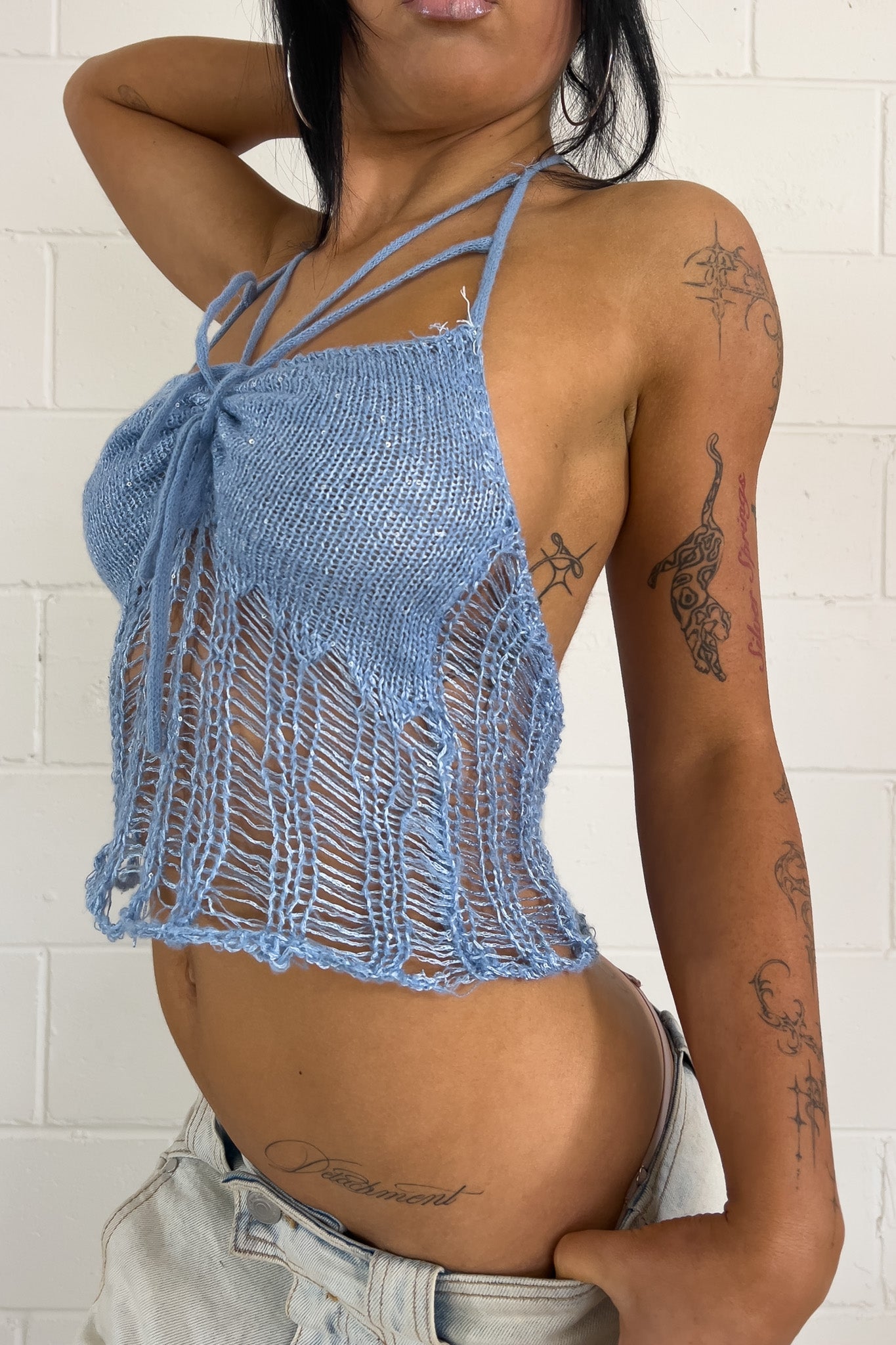 Blue knit top ★ Size est small