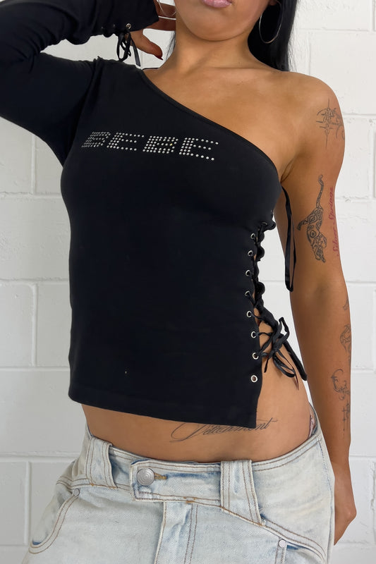 BEBE black + silver one arm top ★ Size labelled small