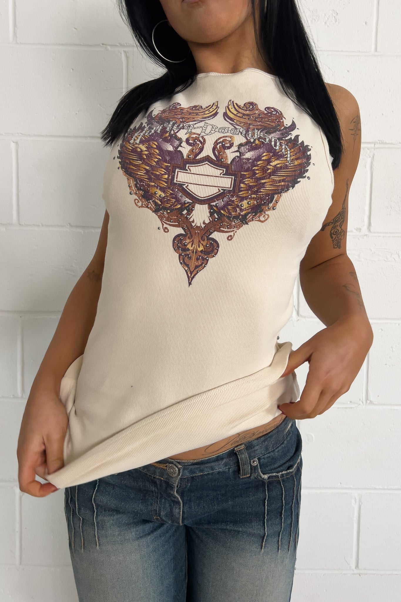 HARLEY DAVIDSON beige tank top ★ Size labelled XL