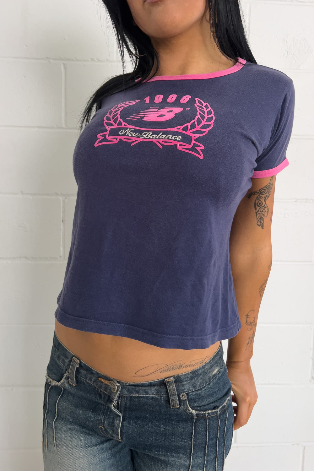 NEW BALANCE purple + pink tee ★ Size labelled medium