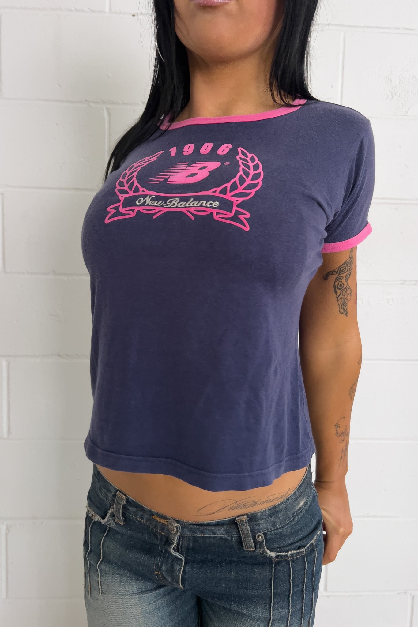 NEW BALANCE purple + pink tee ★ Size labelled medium