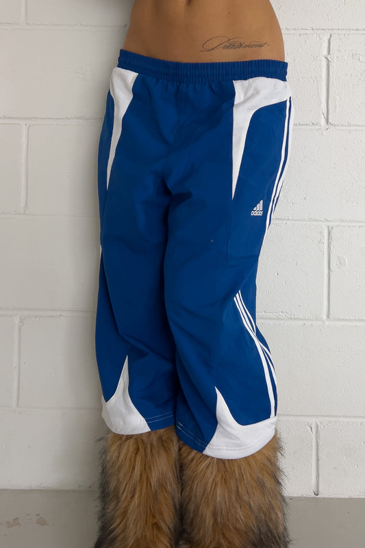 ADIDAS blue + white track capris ★ Size est large (Adjustable drawstrings)