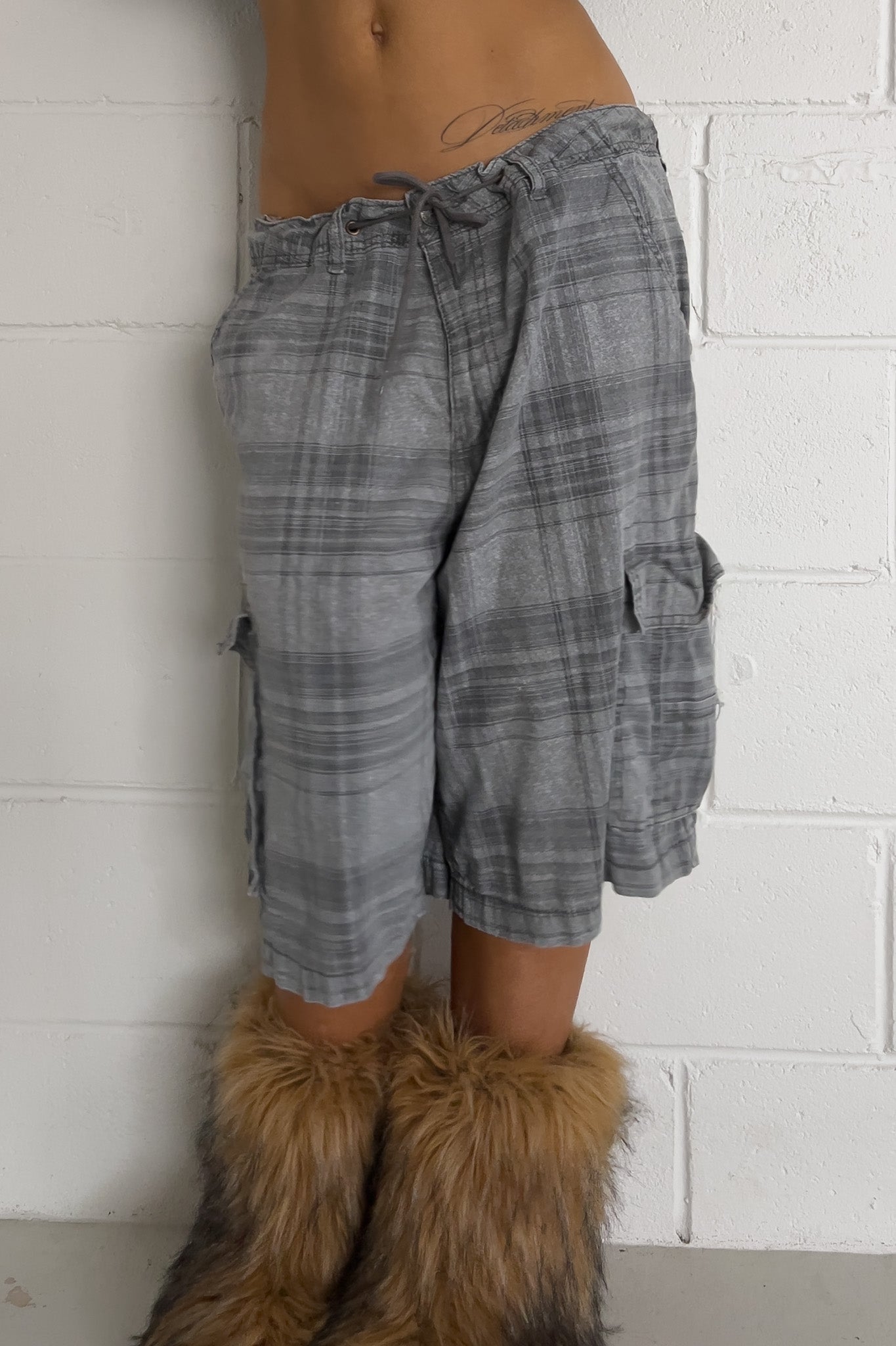 MACHINE Grey plaid shorts ★ One size adjustable waist