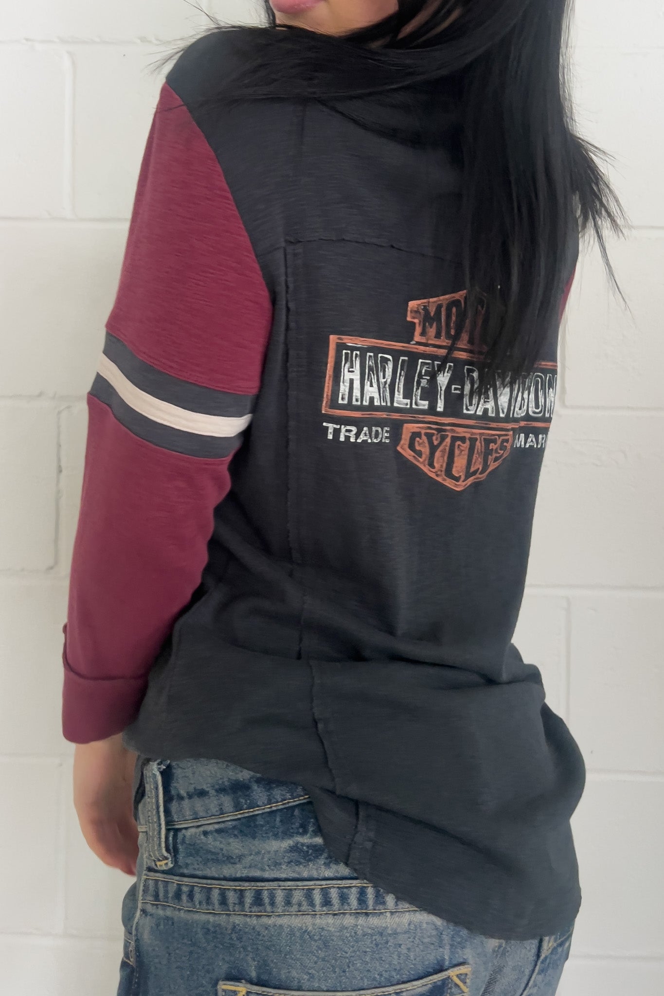 HARLEY DAVIDSON burgundy long sleeve ★ Size labelled large