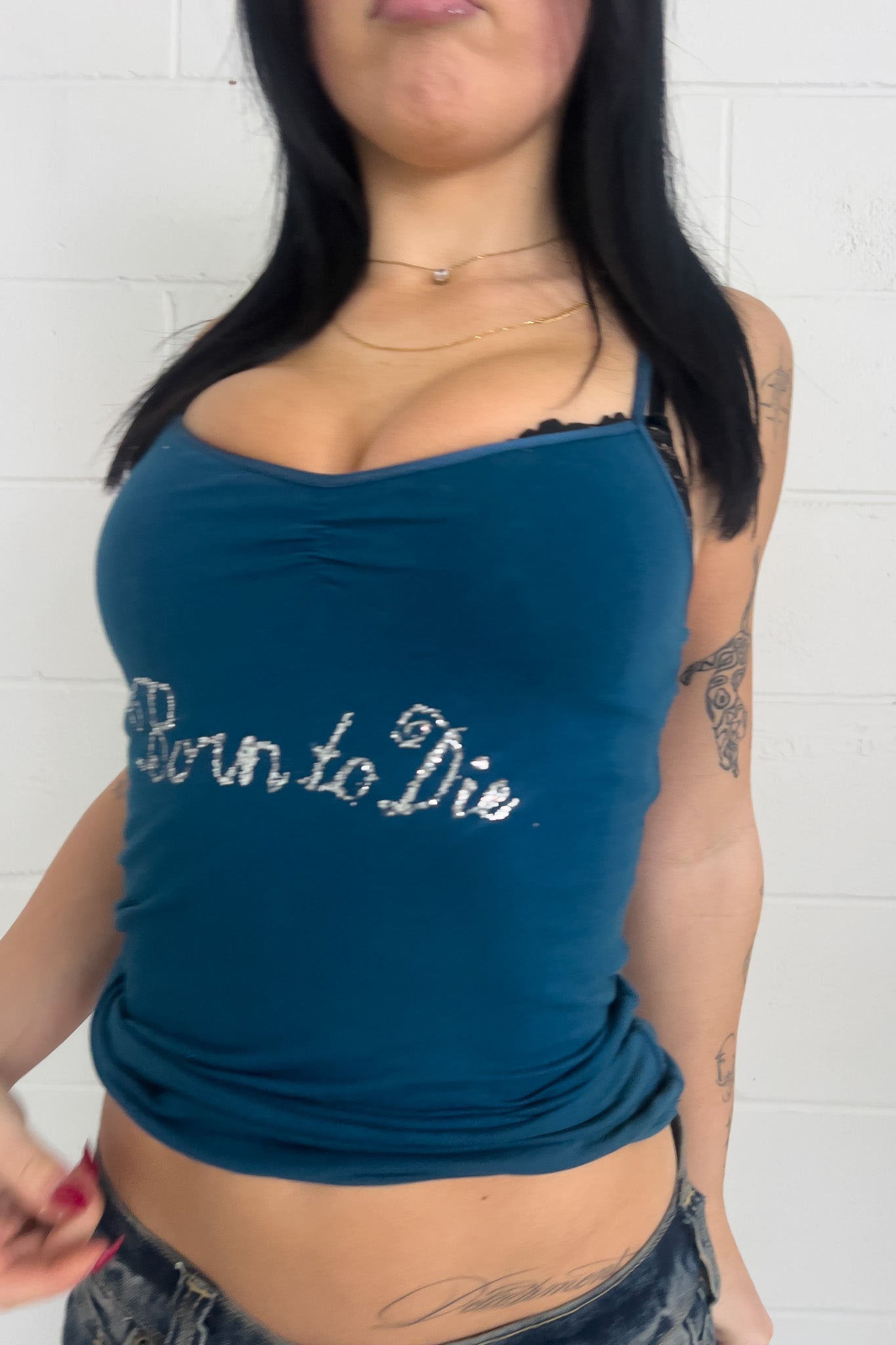 AMERICAN EAGLE blue "born to die" tank ★ Size labelled small
