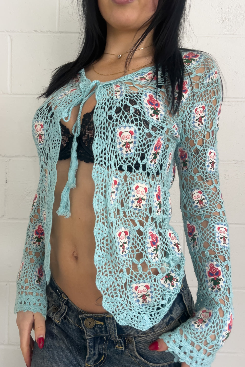 HYSTERIC GLAMOUR blue knit crotchet longsleeve ★ Size estimated medium