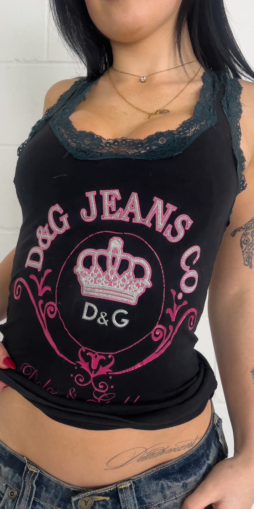 DOLCE & GABBANA black + pink tank ★ Size est medium