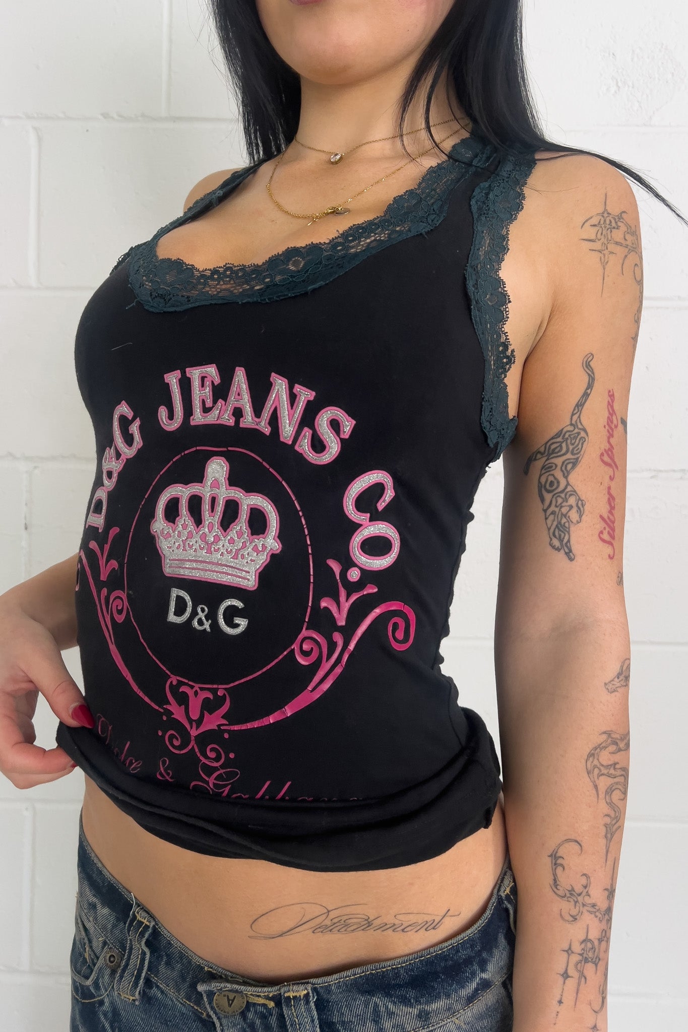 DOLCE & GABBANA black + pink tank ★ Size est medium