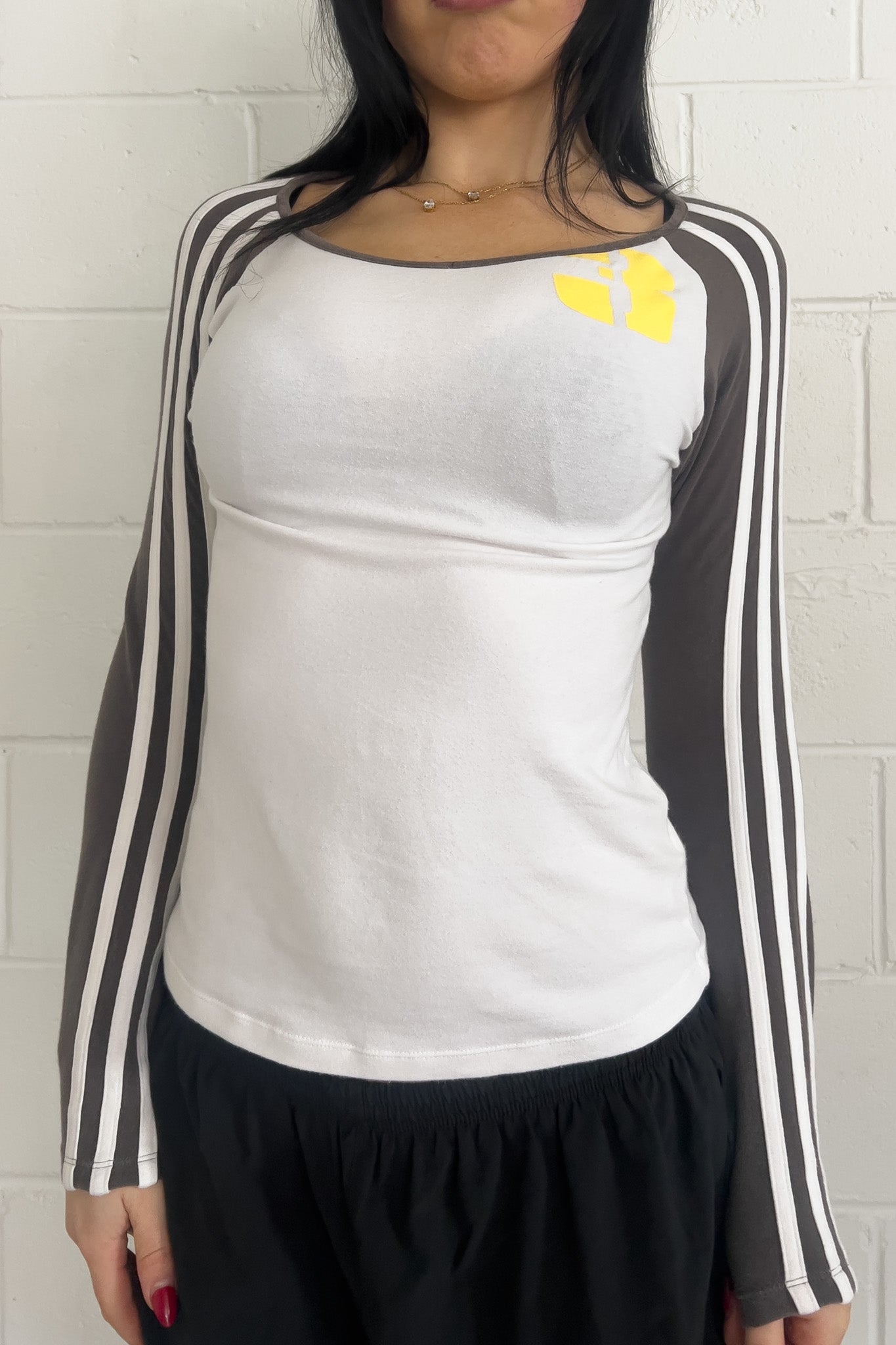 ADIDAS white + grey long sleeve top ★ Size labelled small