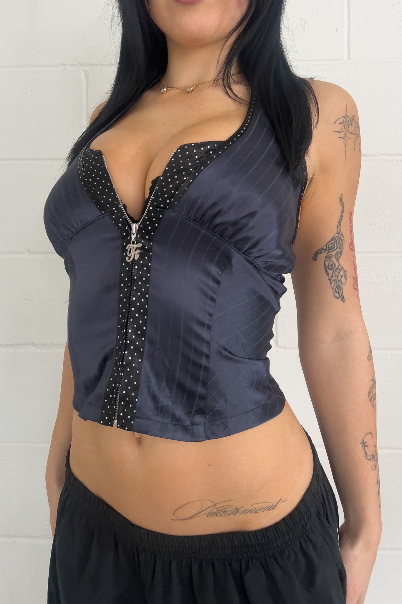 FLOW TIDE black pinstripe halter top ★ Size labelled small