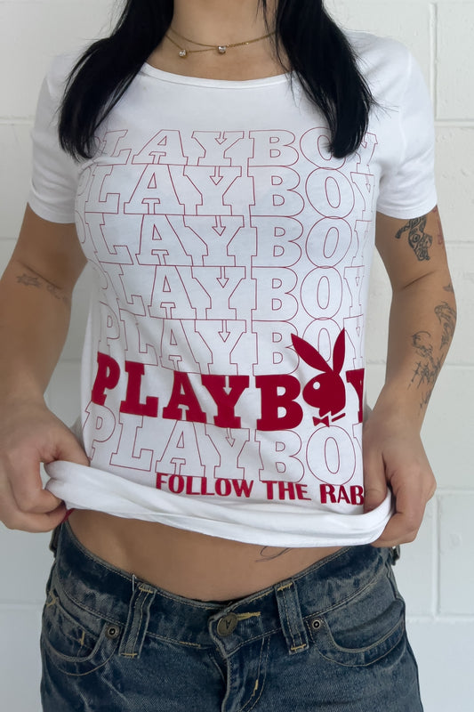 PLAYBOY red velvet T-Shirt★ Size XL