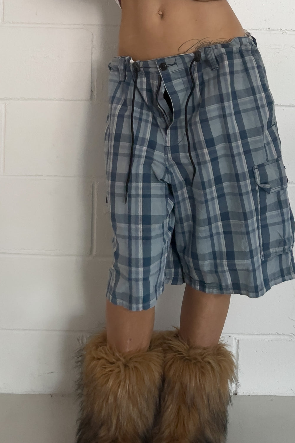 DOCKERS blue plaid shorts ★ One size adjustable waist