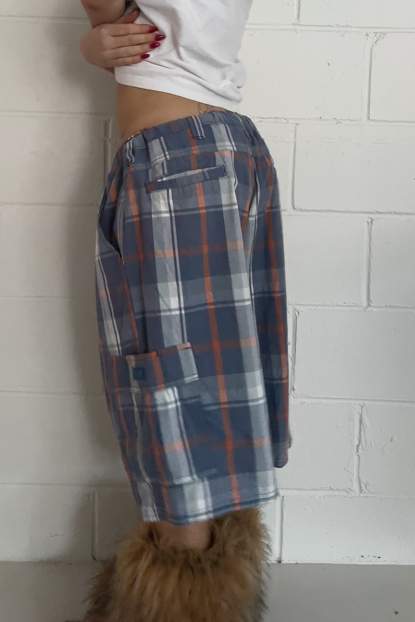 blue + red plaid shorts ★ One size adjustable waist