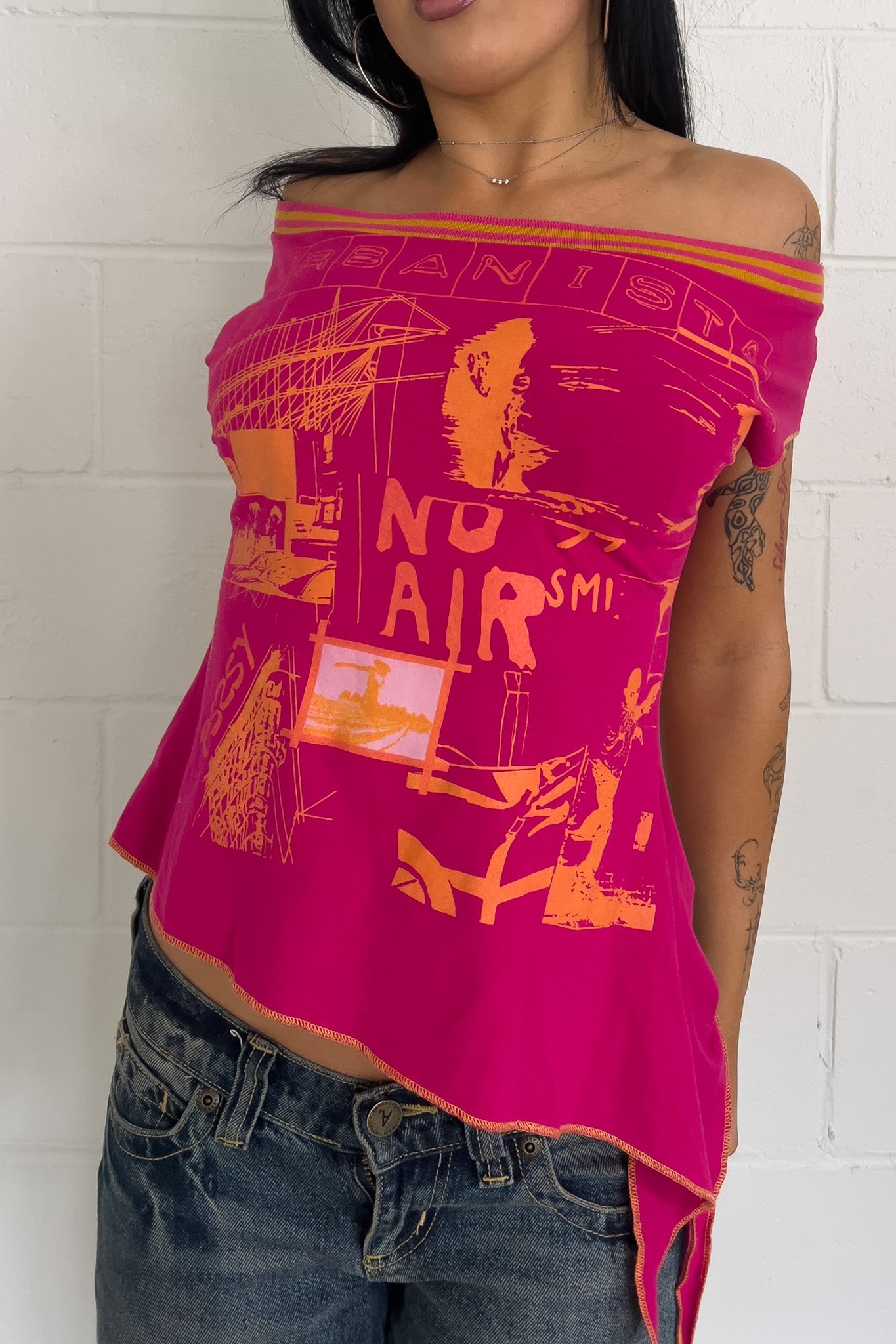 Pink + orange "urbanista" halter top ★ Size est medium/large
