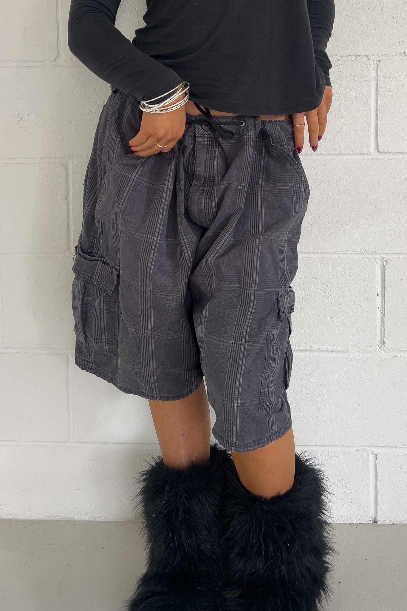 Charcoal plaid shorts ★ One size adjustable waist