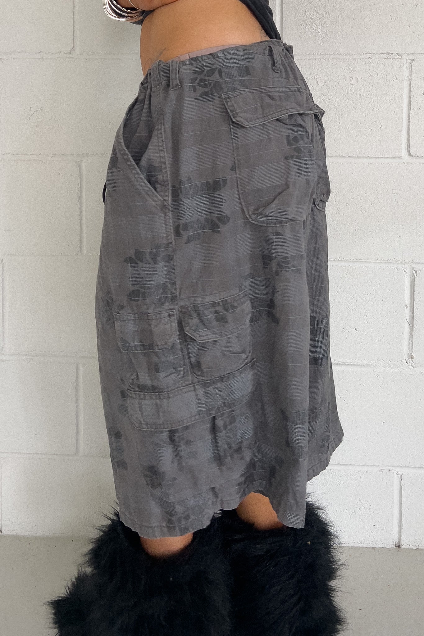 WRANGLER grey flower plaid shorts ★ One size adjustable waist