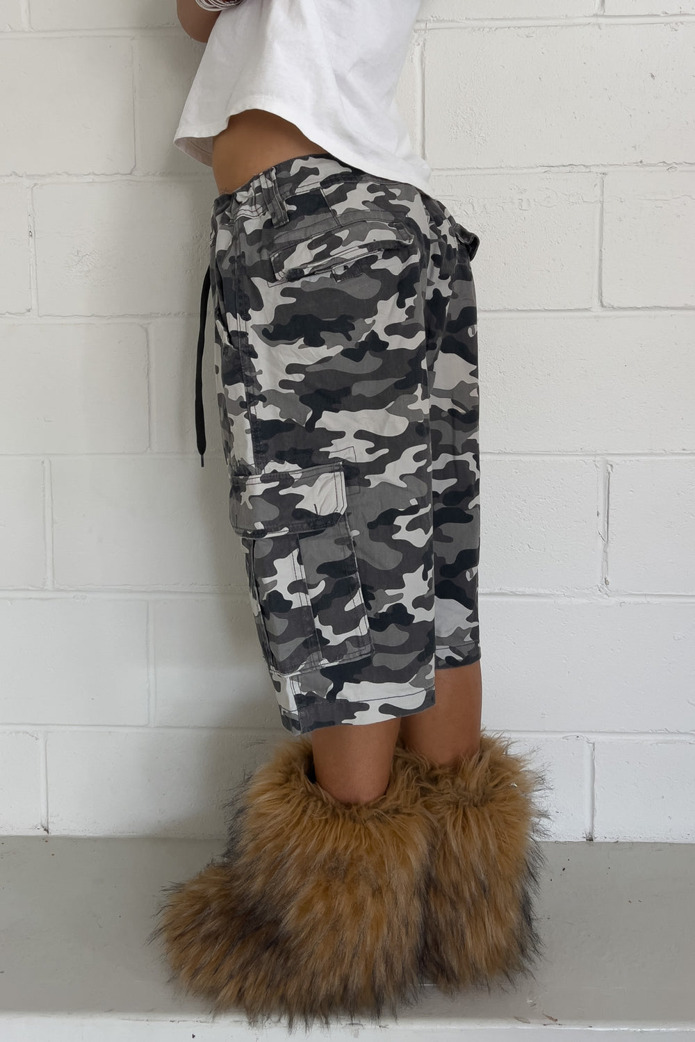 MOUNTAIN RIDGE black + white camo shorts ★ One size (Adjustable drawstring)
