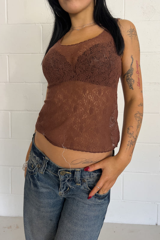 Dark brown crochet top ★ Size est medium