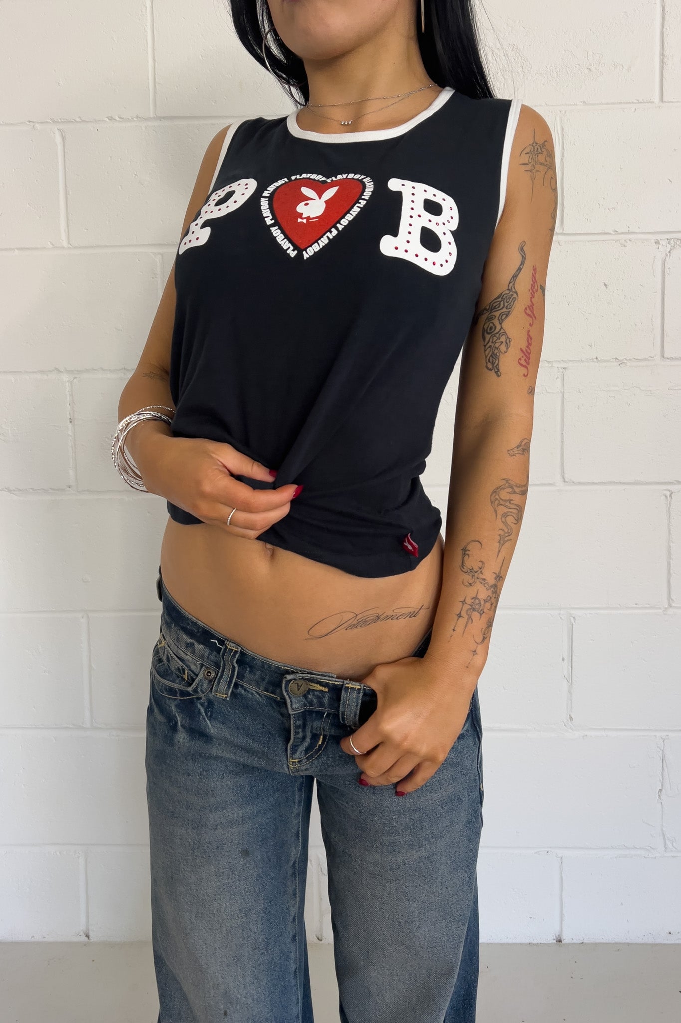 PLAYBOY navy graphic tank ★ Size labelled large
