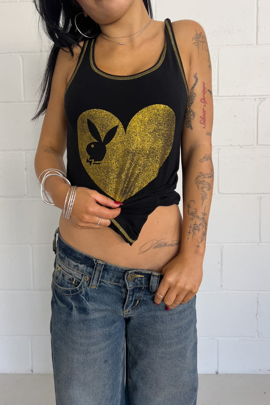 PLAYBOY black + gold tank ★ Size labelled medium