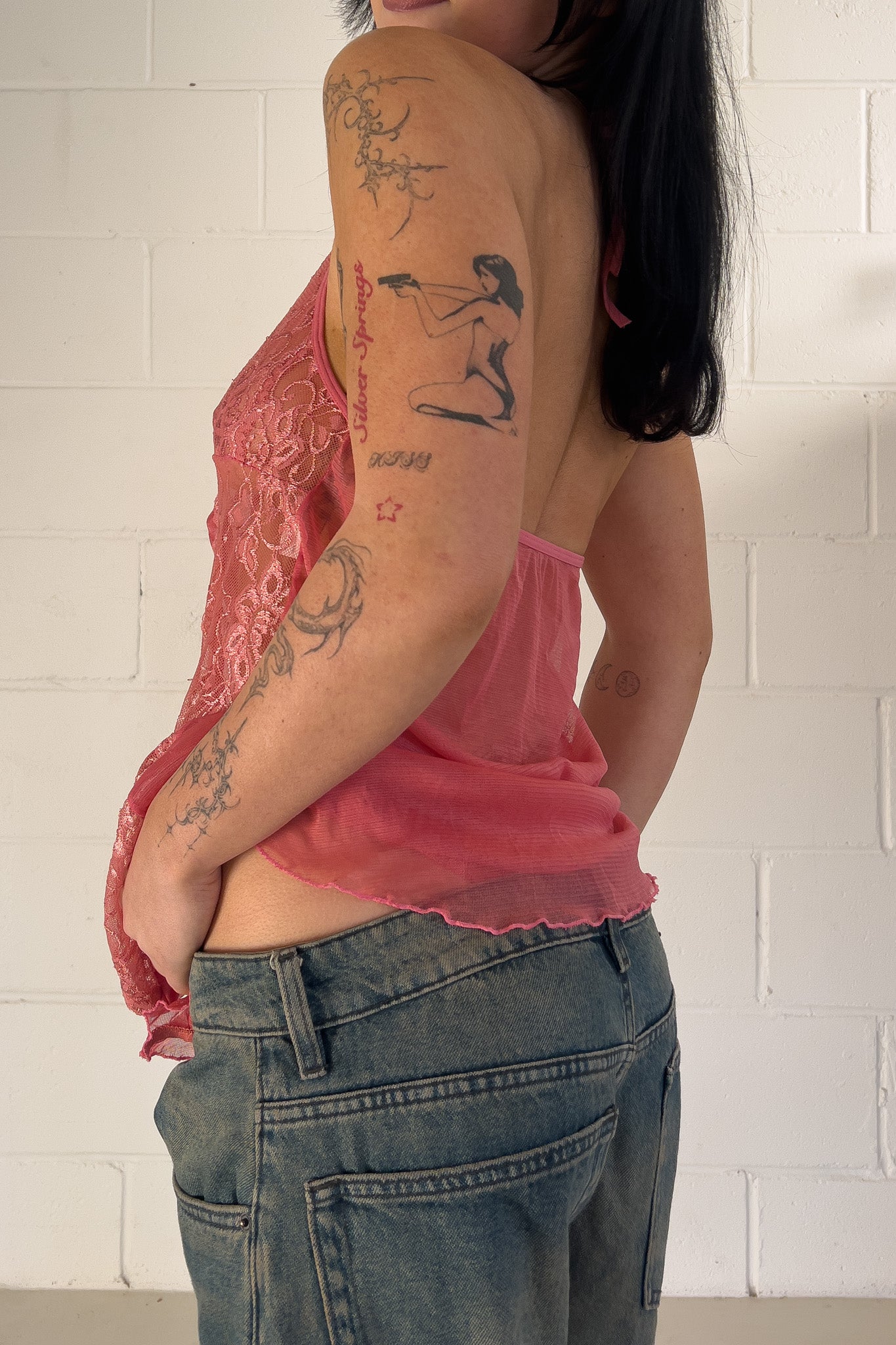 Pink "bow" lace halter ★ Size est medium