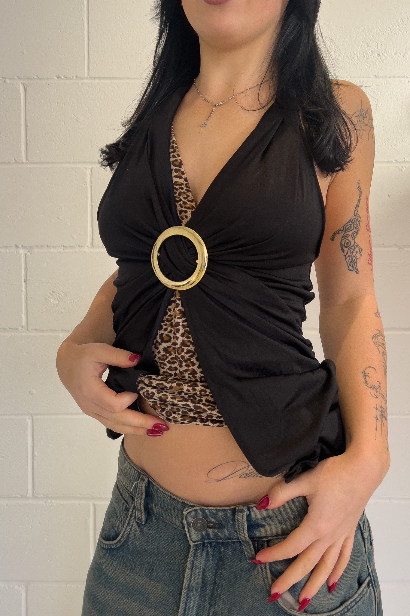 Leopard + black classy top ★ Size est small/medium