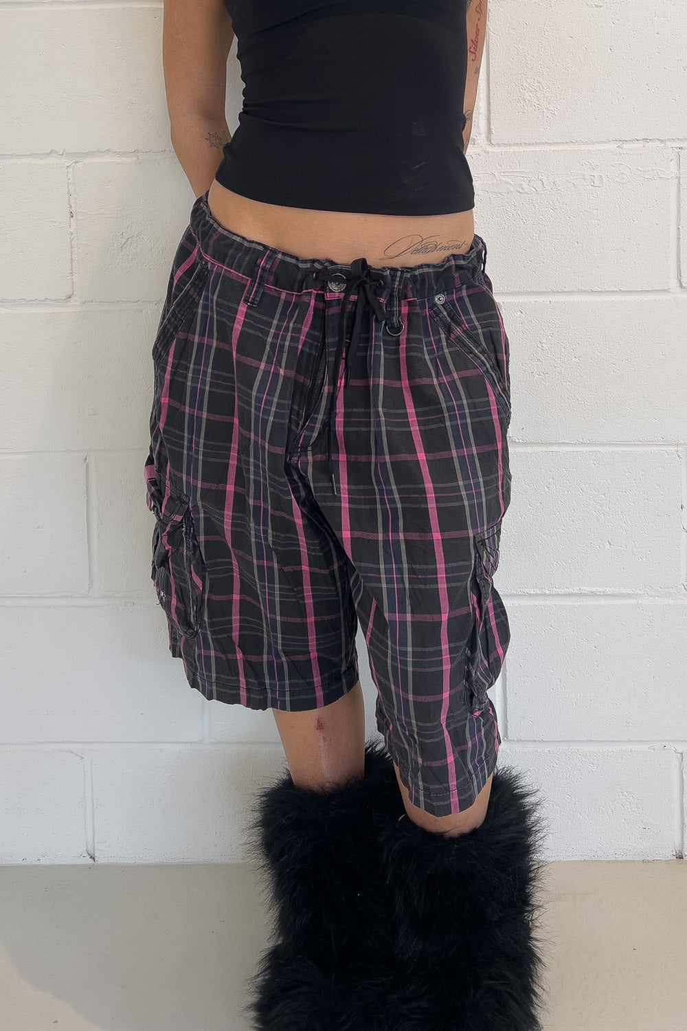 MFDM pink plaid short ★ One size adjustable waist