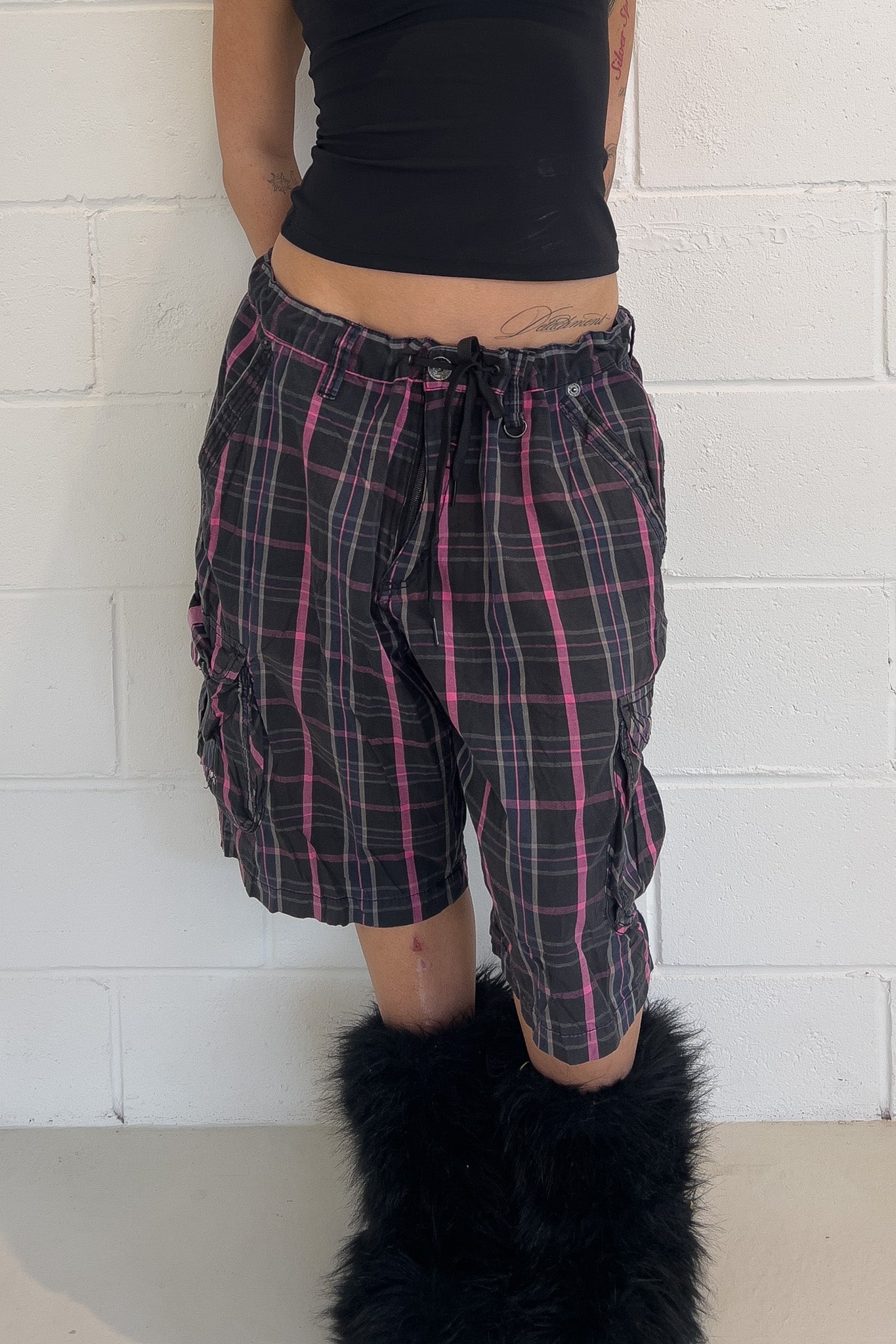 MFDM pink plaid short ★ One size adjustable waist