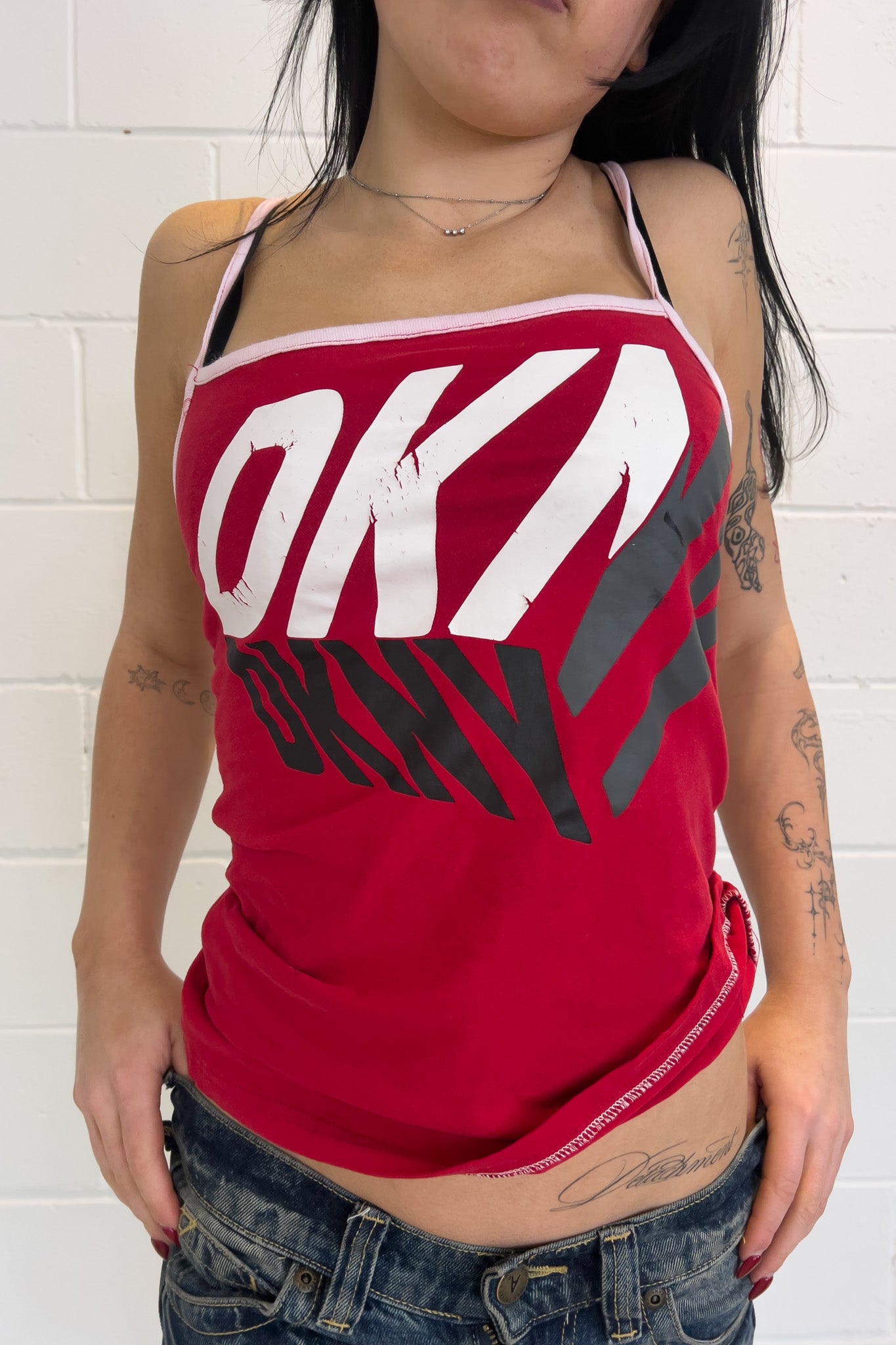 DKNY red graphic tank ★ Size est small/medium