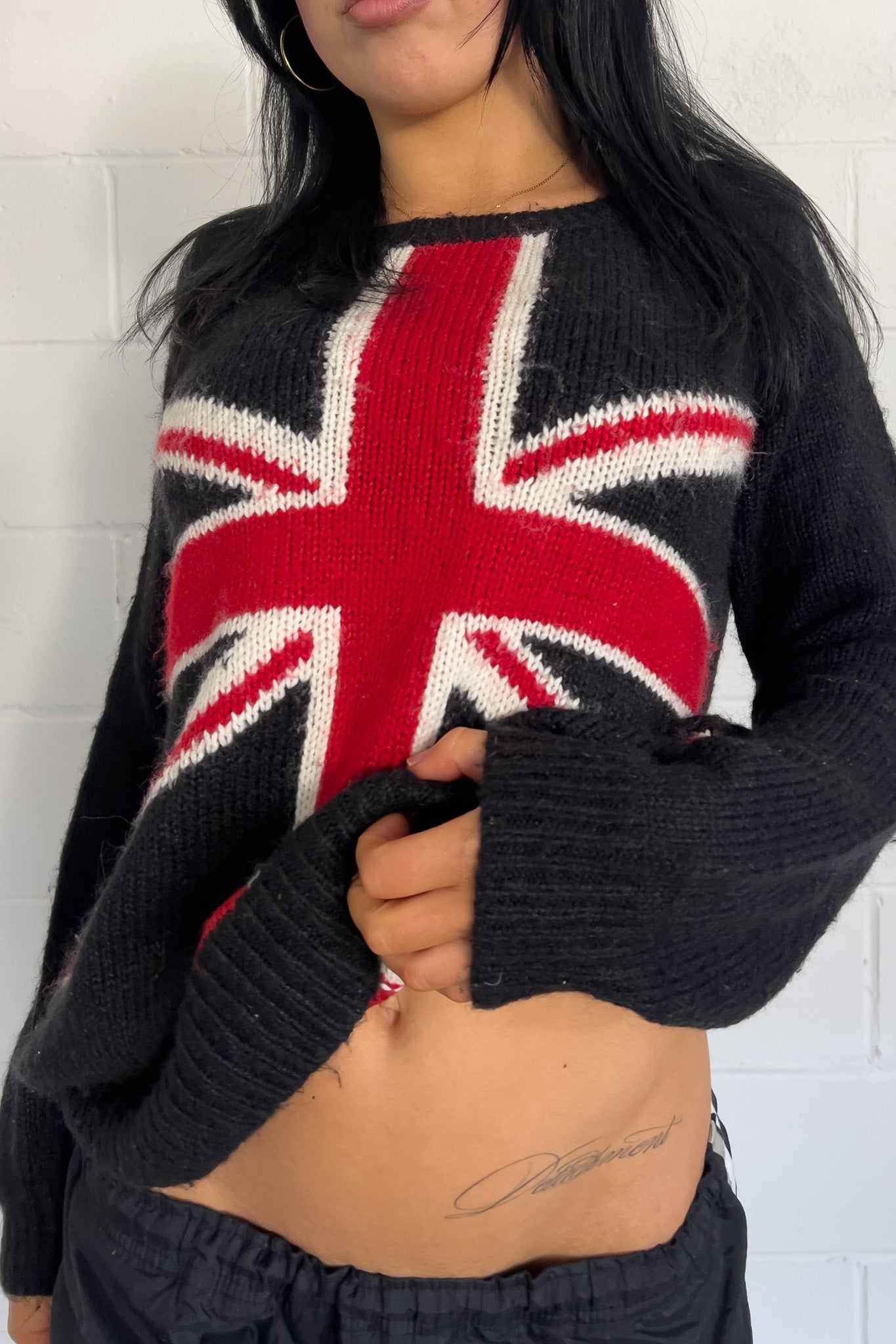 COLZA black "union jack" knit ★ Size labelled large
