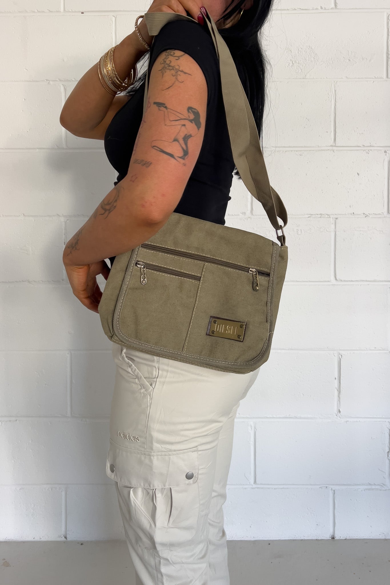 DIESEL khaki satchel bag ★