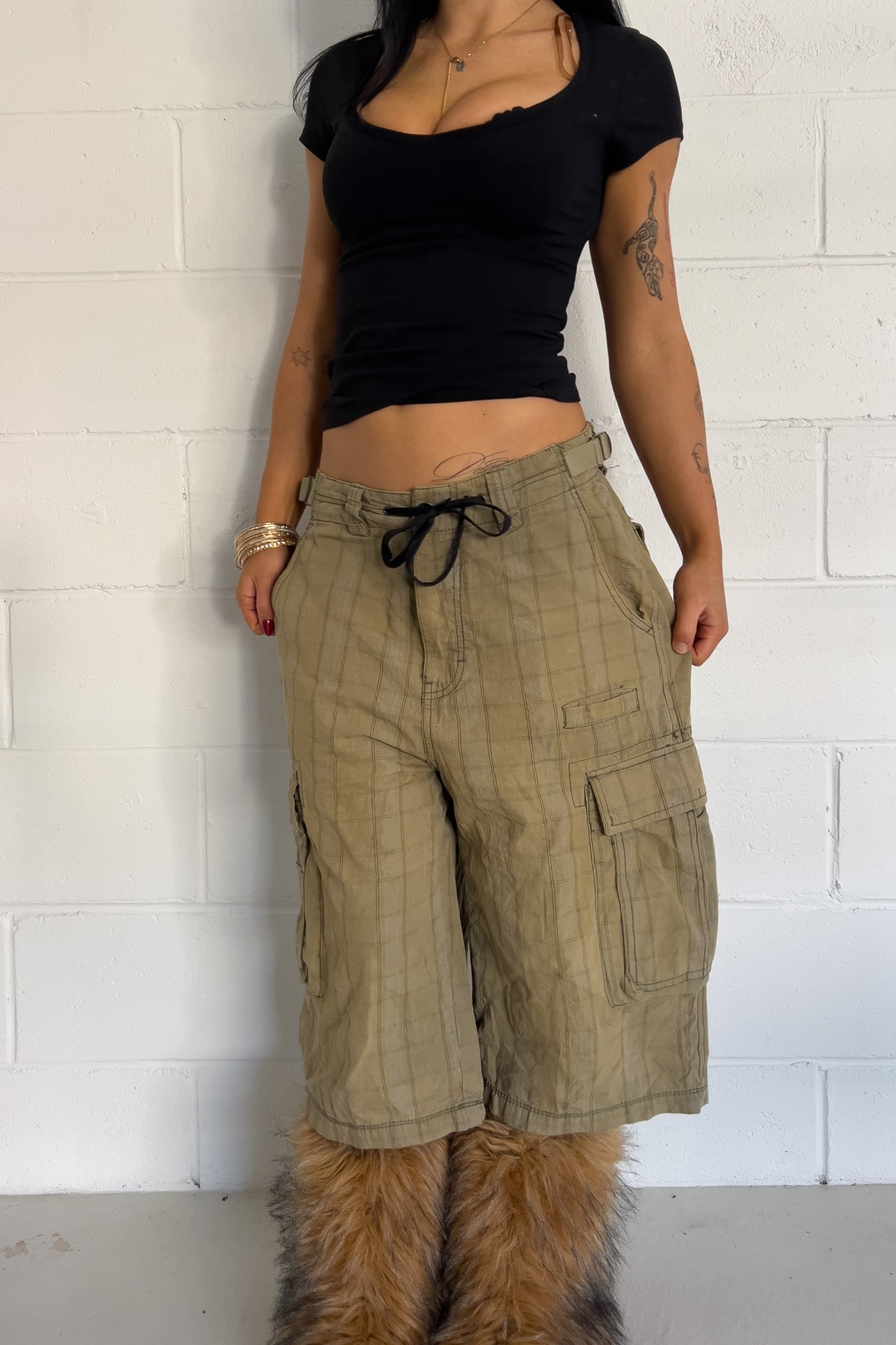 ECKO FUNCTION mustard plaid short ★ One size adjustable waist