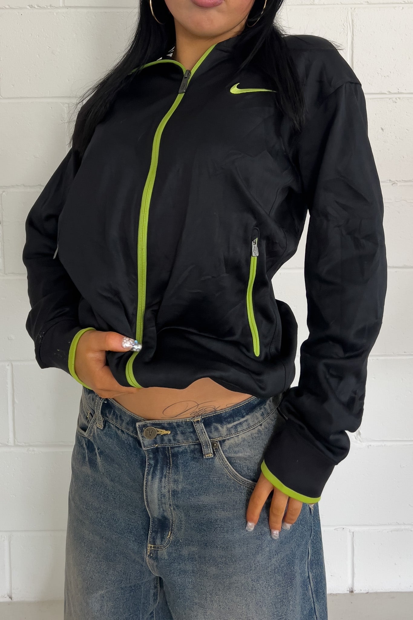 NIKE black + green track jacket ★ Size labelled medium