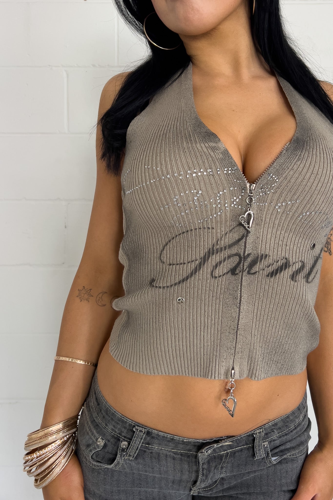 khaki "saint" graphic top ★ Size labelled small