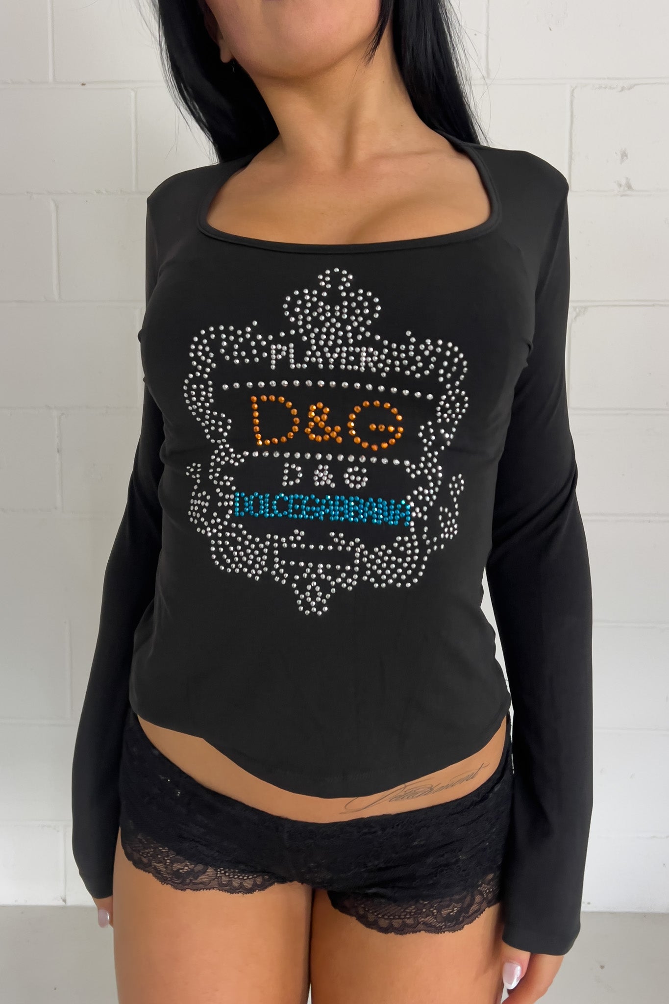 DOLCE & GABANNA black graphic long sleeve top ★ Size labelled small