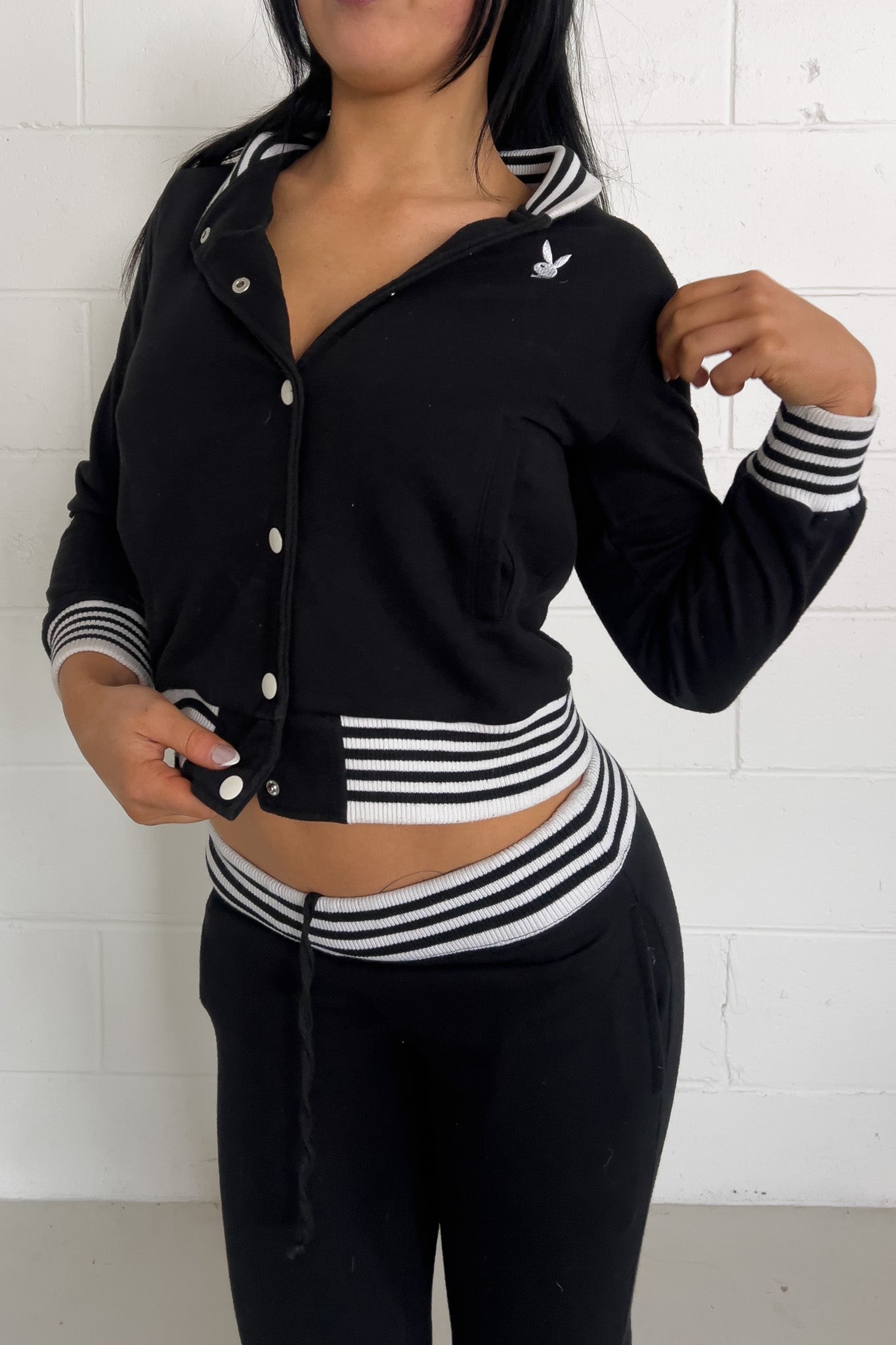 PLAYBOY black + white track jacket set ★ Size Est small