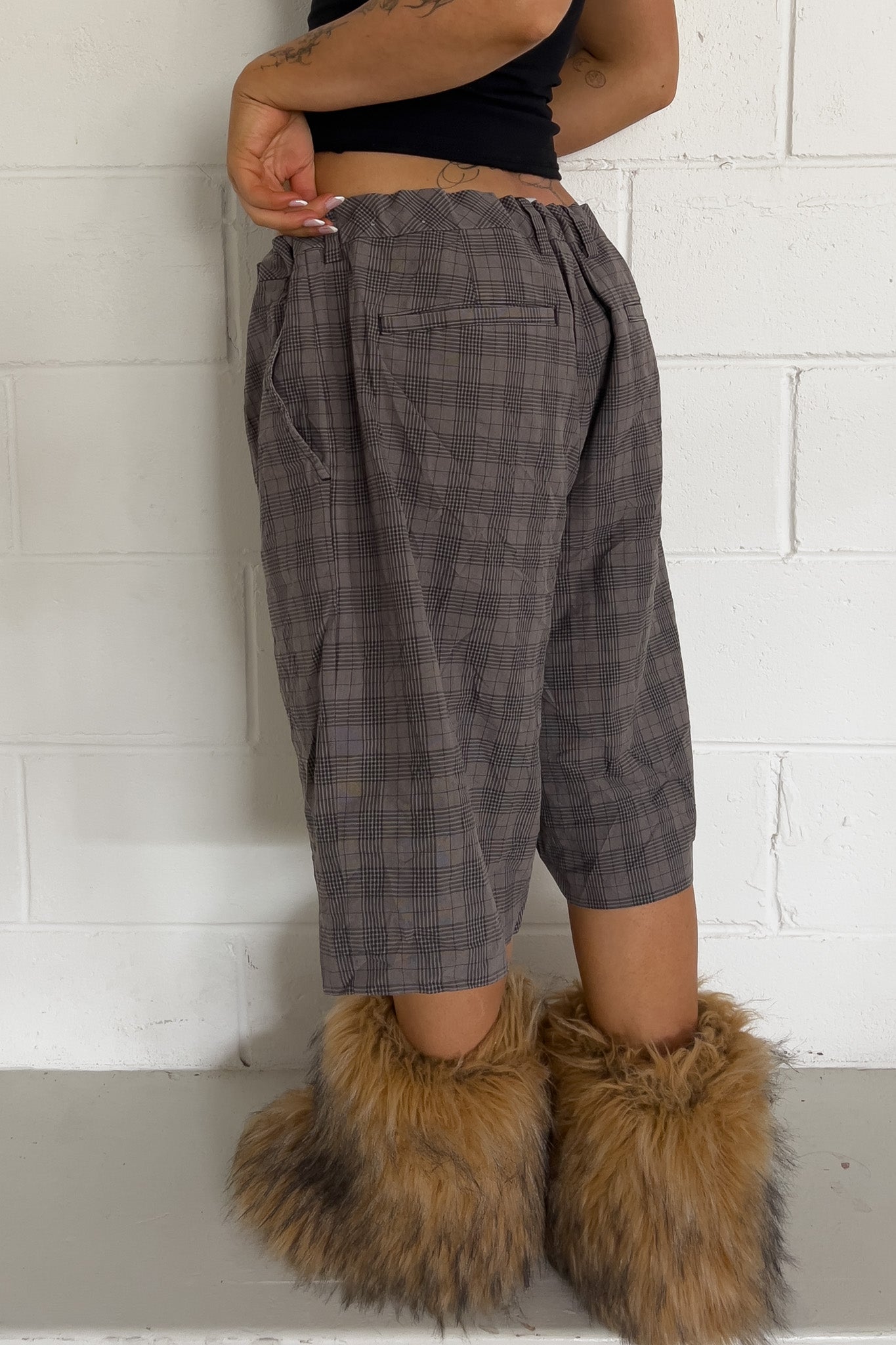 ASHWORTH brown/grey plaid short ★ One size adjustable waist