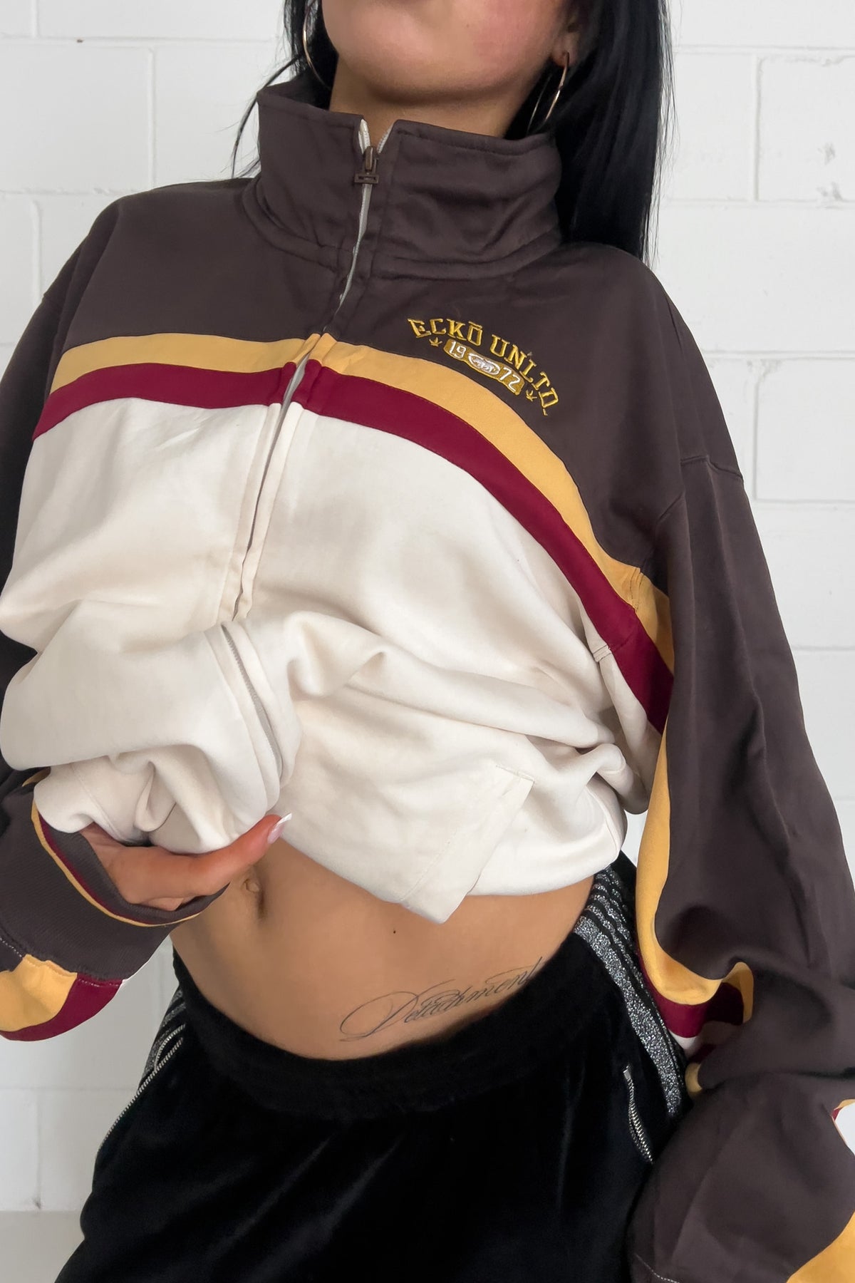 ECKO UNLTD cream + brown track jacket ★ Size labelled large
