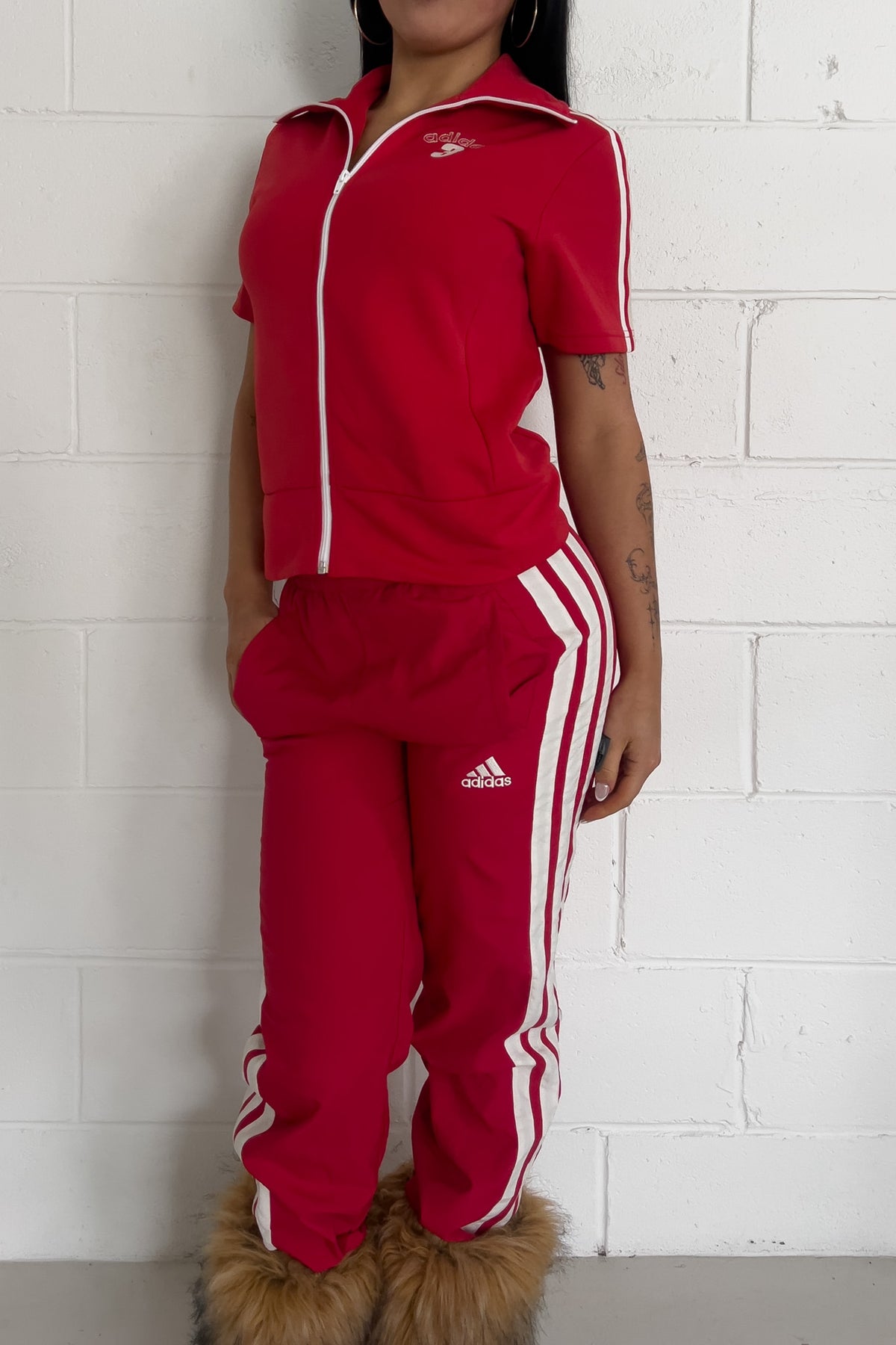 ADIDAS red track top ★ Size est small/medium