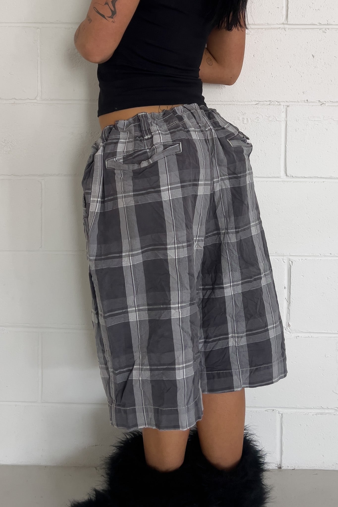 AMERICAN EAGEL grey plaid short ★ One size adjustable waist