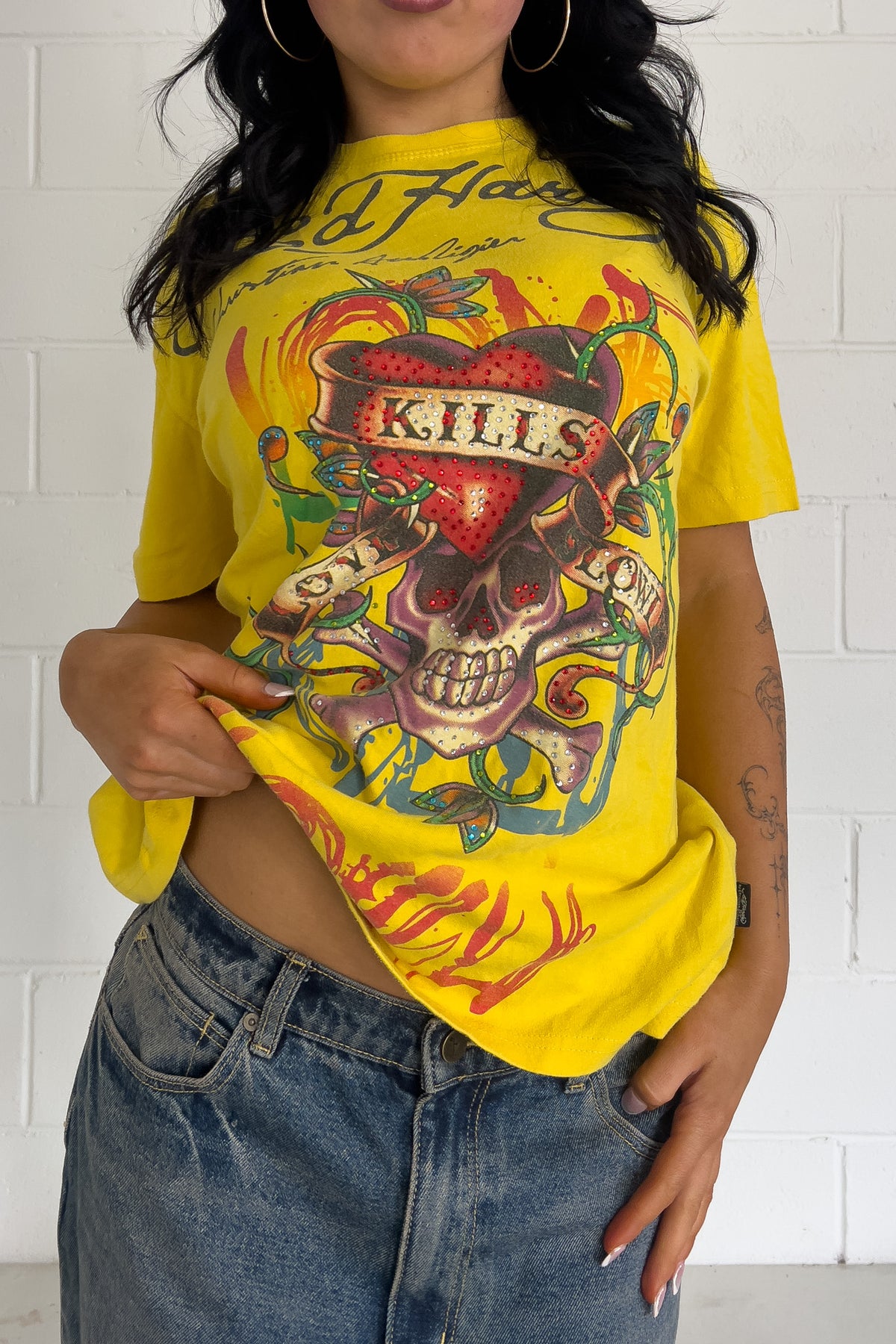 ED HARDY yellow tee ★ Size labelled large