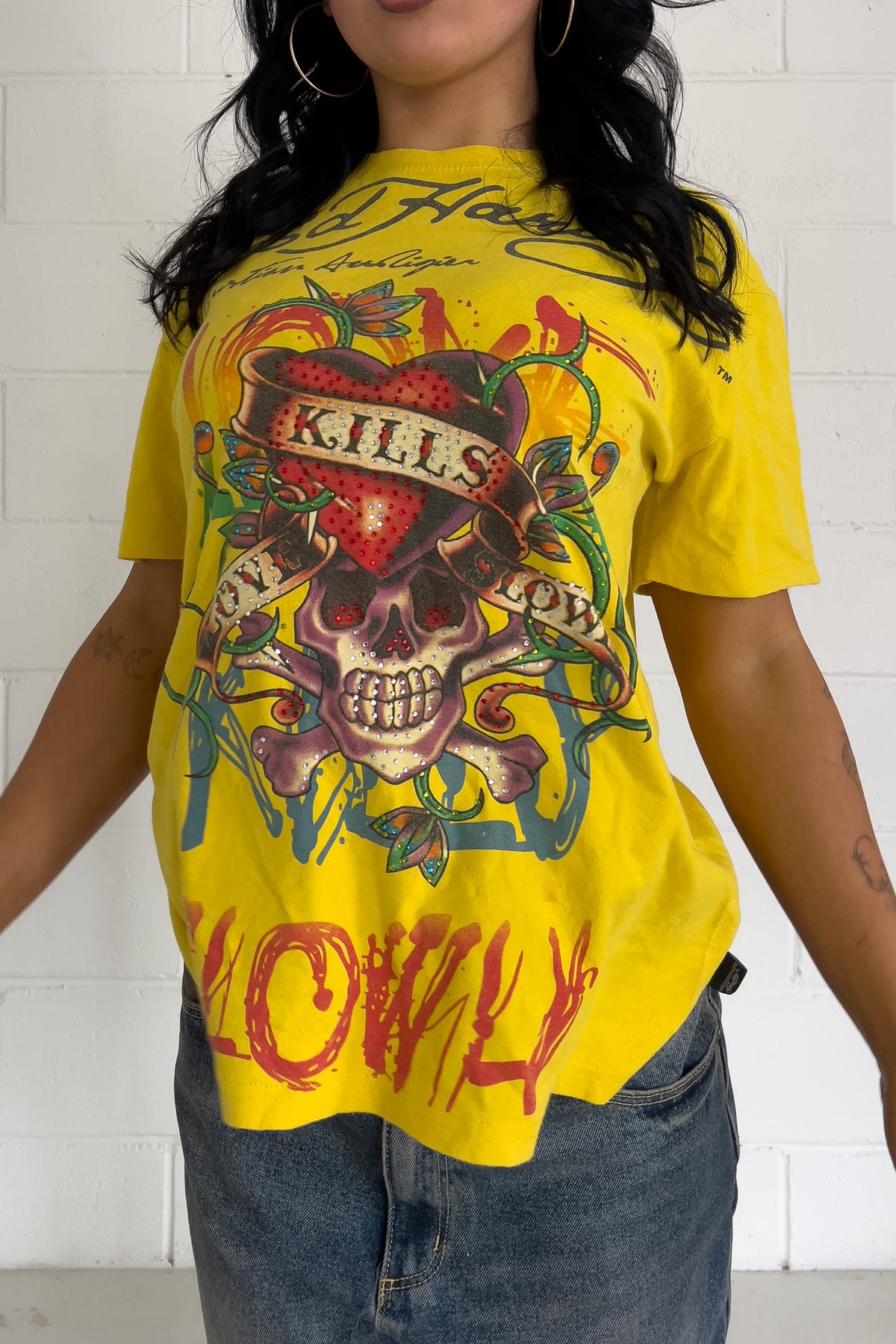 ED HARDY yellow tee ★ Size labelled large