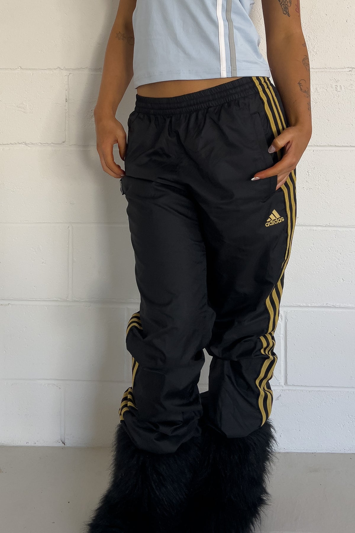 ADIDAS black + gold track pants ★ Size est small (labelled L)