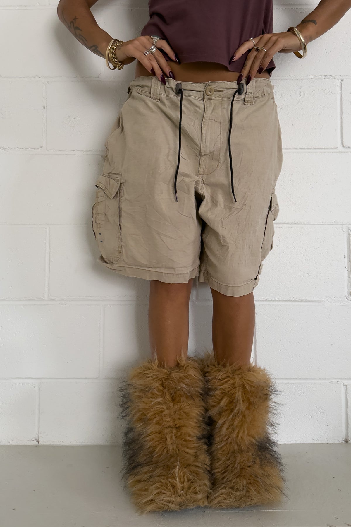 REDHEAD cream baggy jorts ★ One size adjustable waist