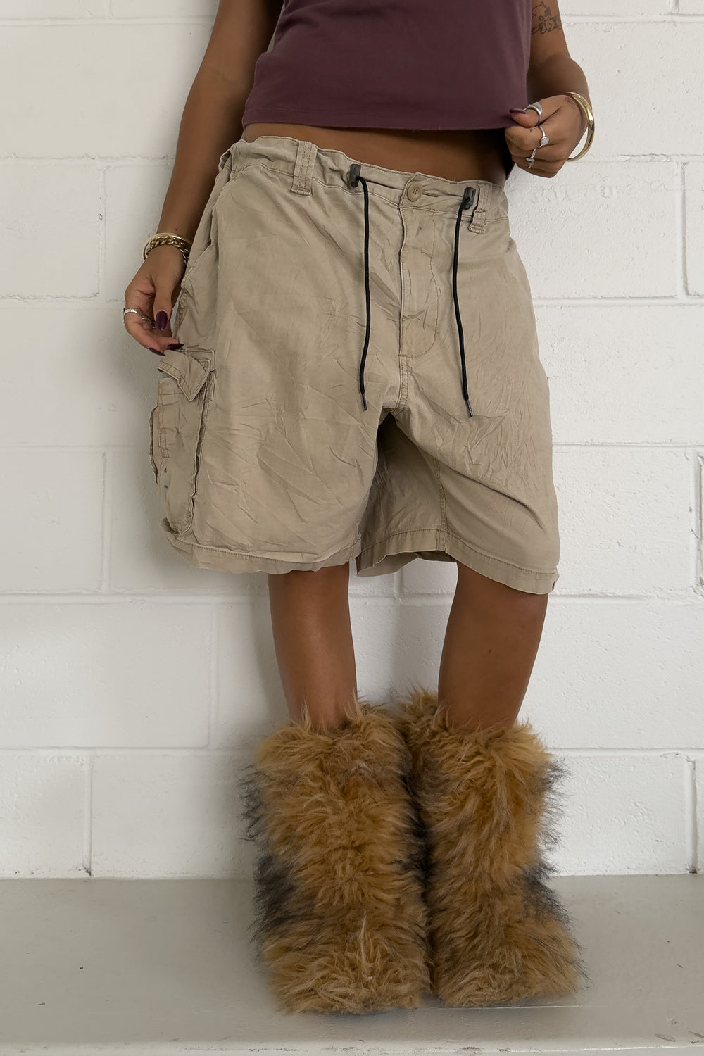 REDHEAD cream baggy jorts ★ One size adjustable waist