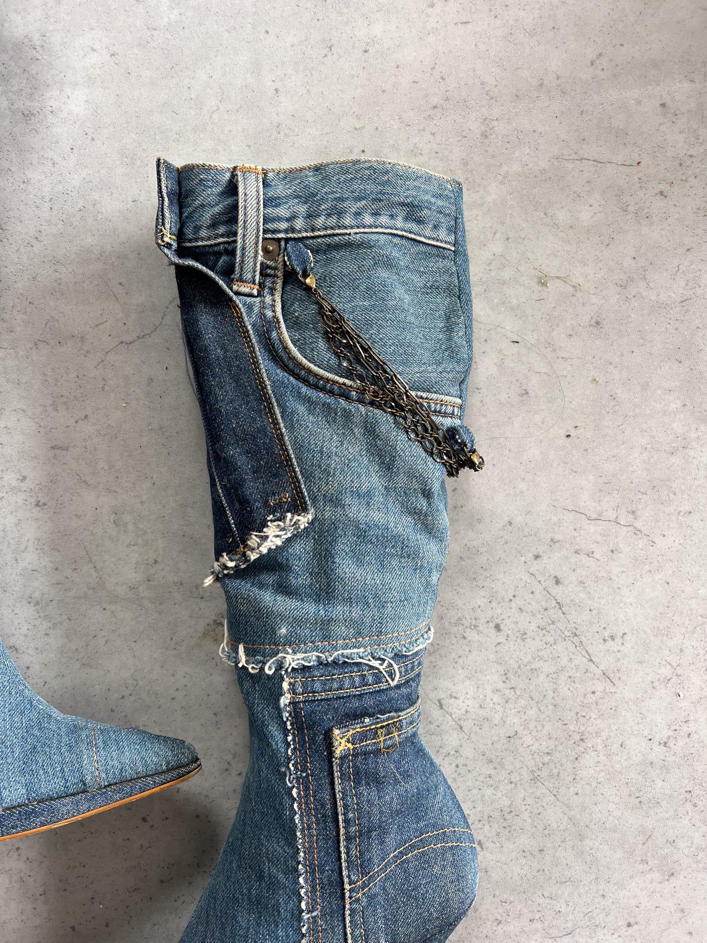 Denim patch work boots ★ Size 24.5