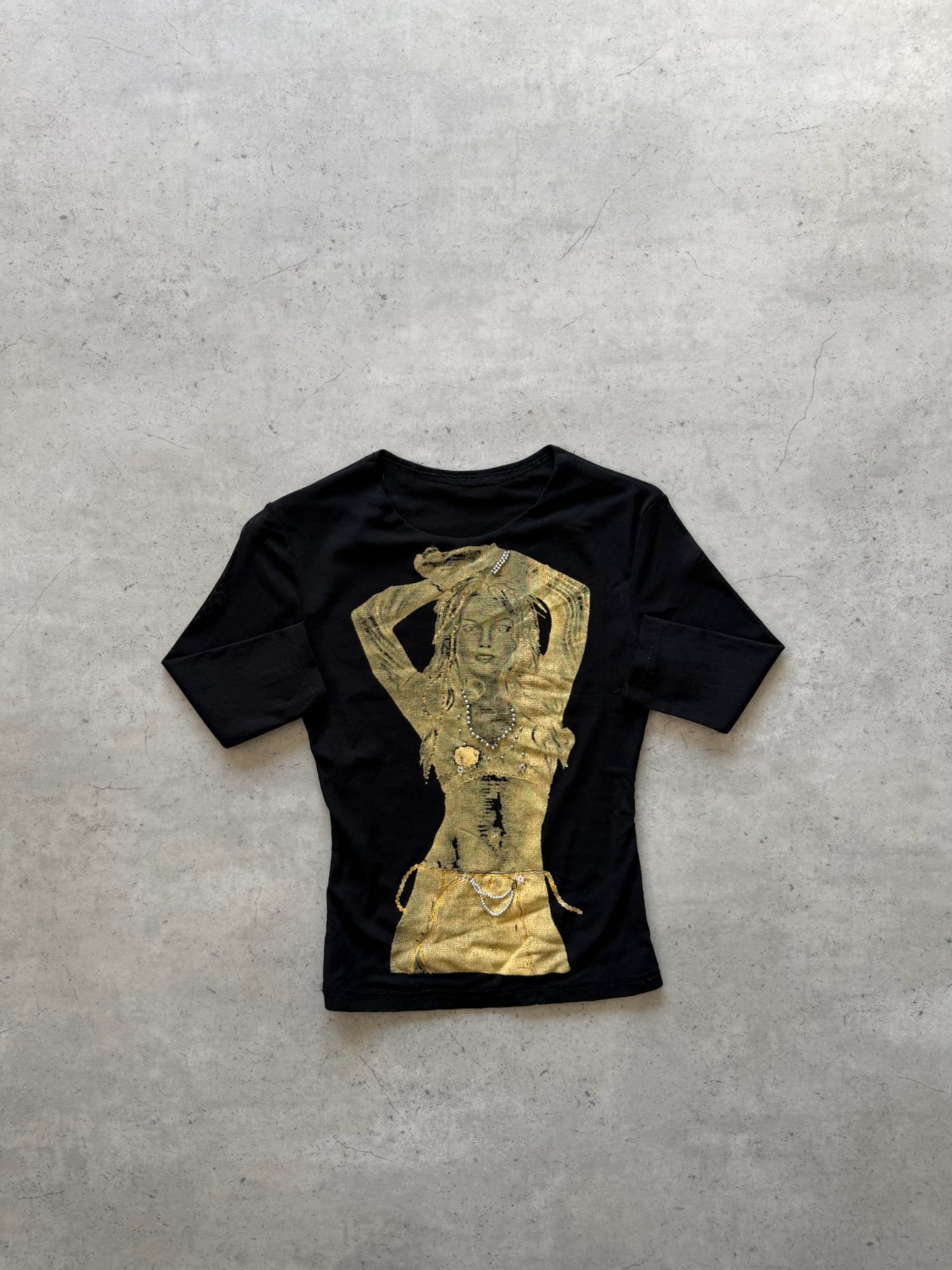 Black + gold "Britney spears) graphic quater sleeve ★ Size est small
